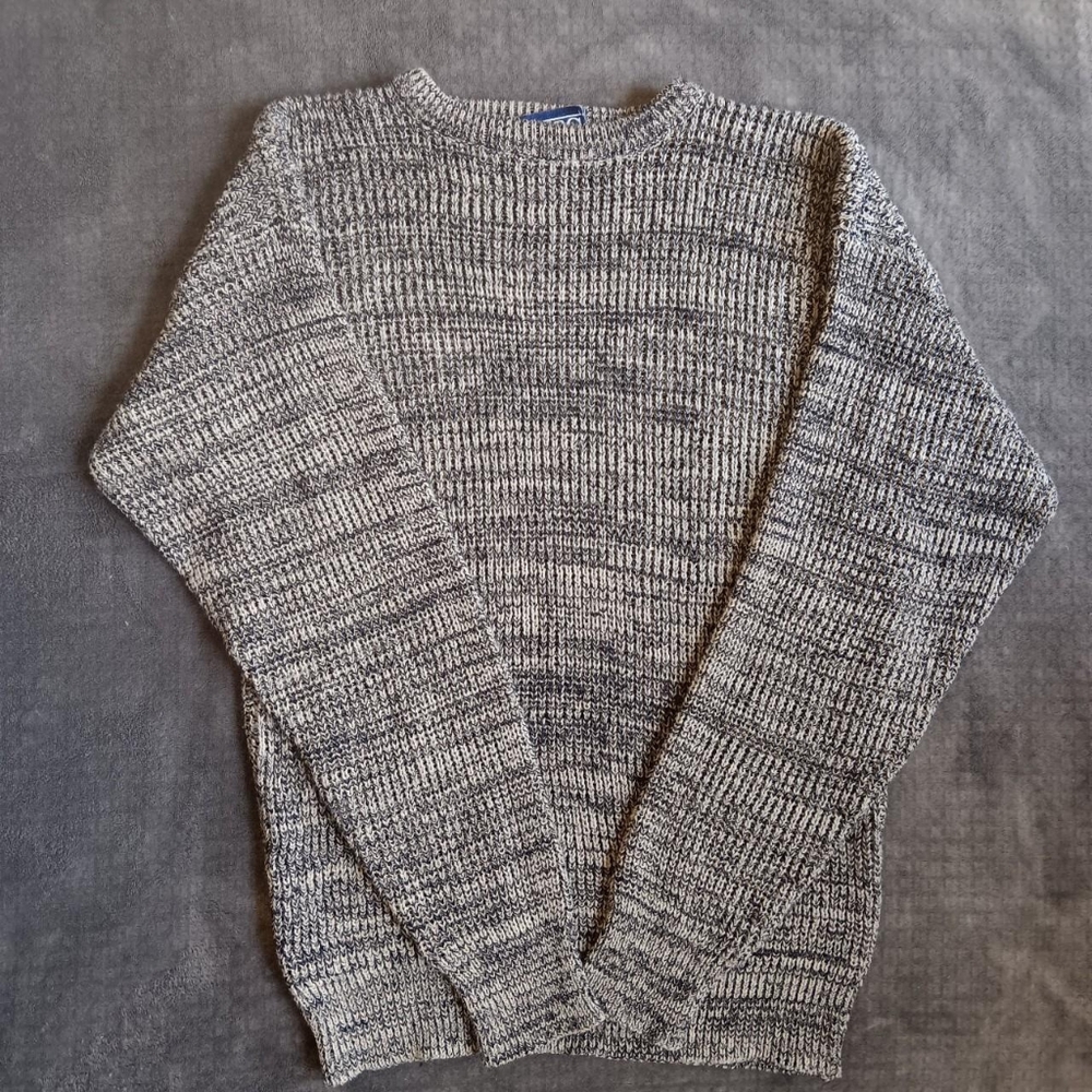 Vintage Grunge Knit Unisex Sweater Blue & White Long Sleeve 80s 90s Pullover
